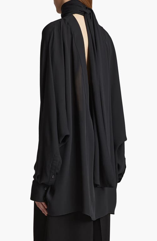 Shop Khaite Bex Ruched Tie Turtleneck Silk Top In Black