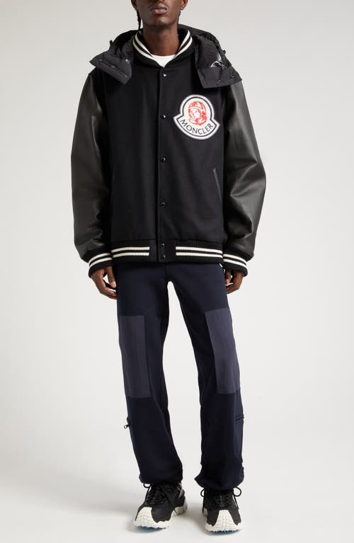 Moncler Genius x Billionaire Boys Club Durnan Leather & Virgin Wool Blend Bomber Jacket in Black at Nordstrom, Size 2