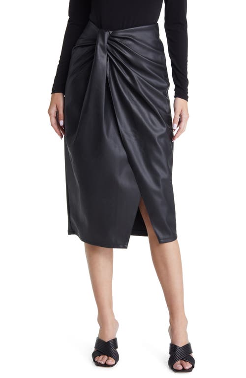 Open Edit Wrap Front Faux Leather Skirt in Black