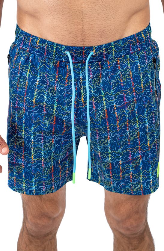 Shop Maceoo Swim Lion Oil Slick Swim Trunks In Blue