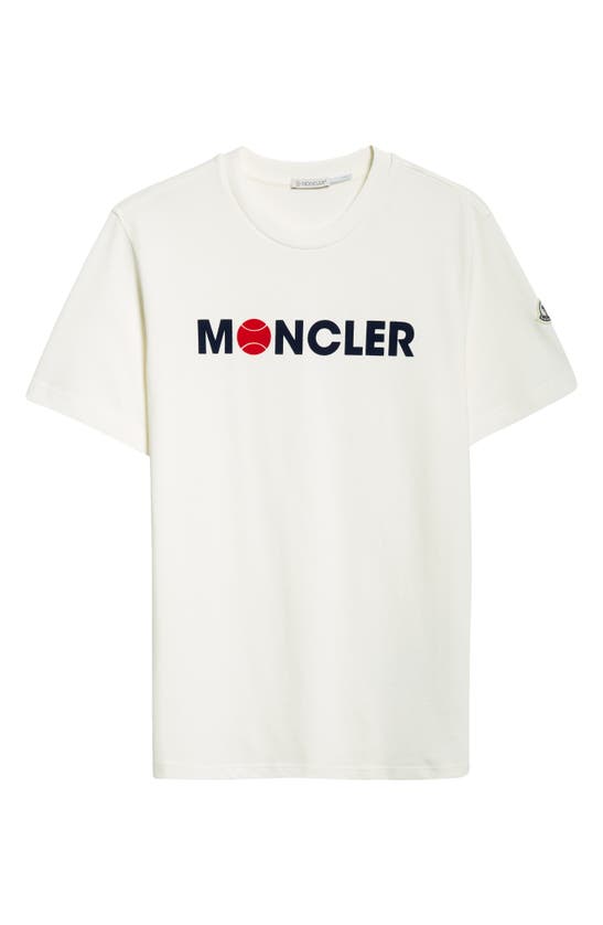 Shop Moncler Flocked Logo Cotton T-shirt In Silk White