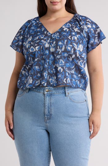 Joie Katya Floral Cotton Top In Navy Blazer Multi