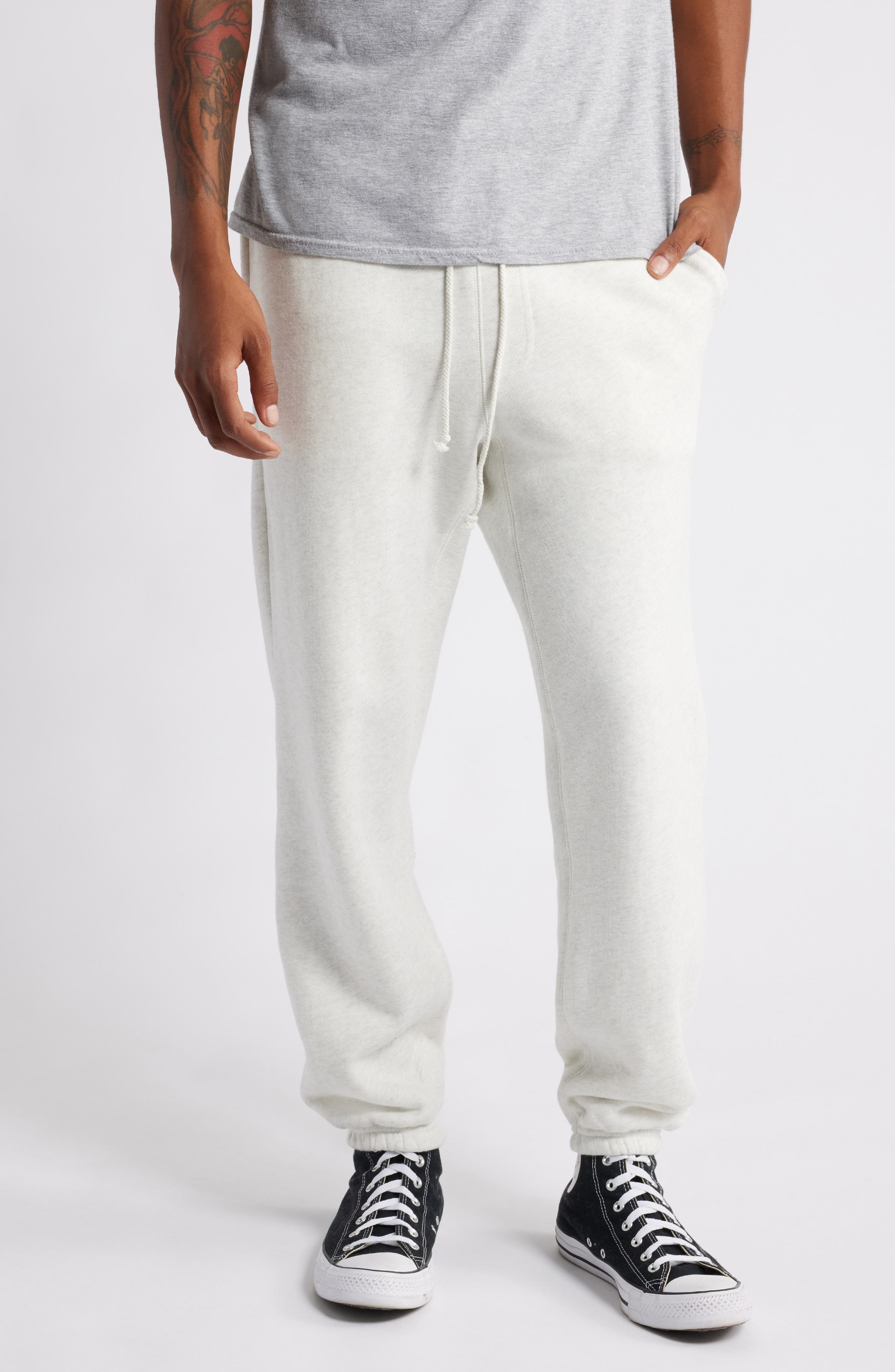 Elwood Core Organic Cotton Brushed Terry Sweatpants in Vintage Snow Heather 