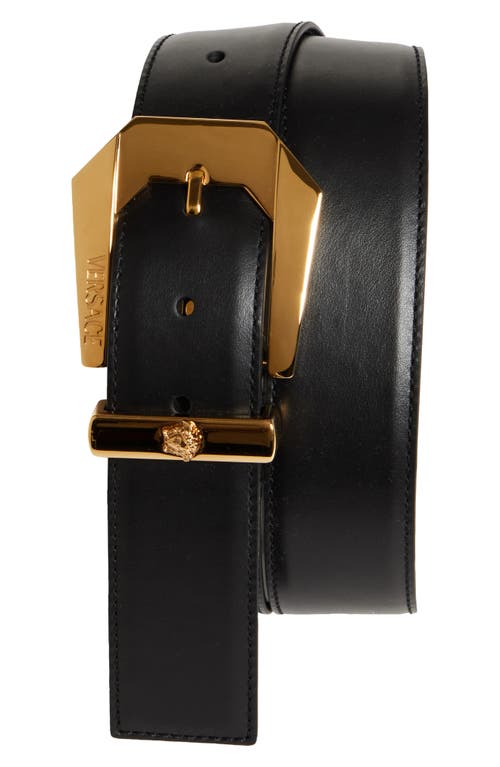 Versace Western Buckle Leather Belt Black/Gold at Nordstrom