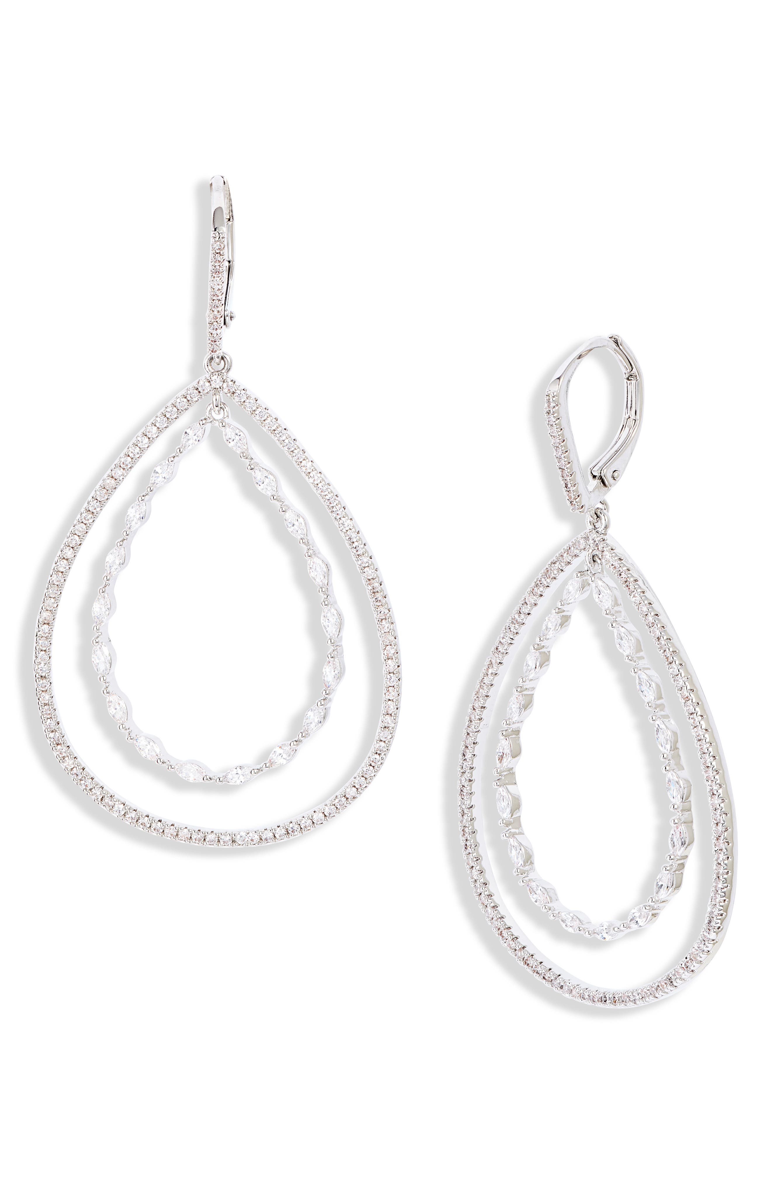 silver diamond teardrop earrings