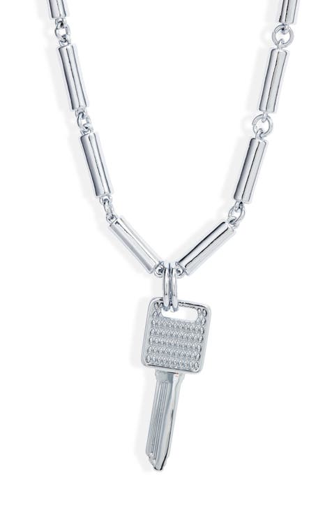 Sterling Silver Lock With Cubic Zirconia Starburst Pendant Necklace - Silver  : Target