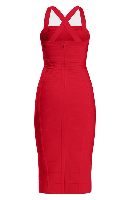 Herve Leger Sleeveless Cross-back Bandage Midi Dress In Chili
