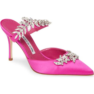 Manolo Blahnik Lurum Jewel Leaf Mule - Pink