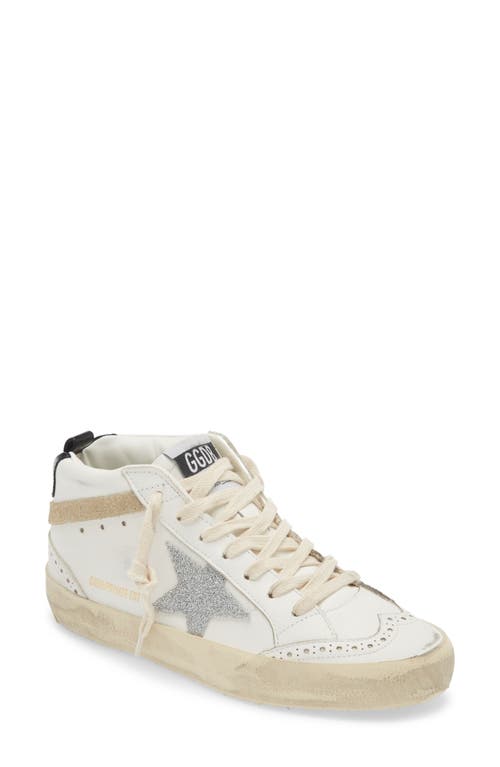 Shop Golden Goose Mid Star Glitter Sneaker In White/gold