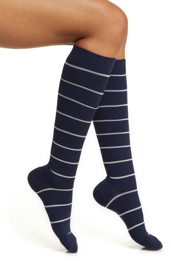 Shop Comrad Stripe Knee High Compression Socks In Navy/ Sand