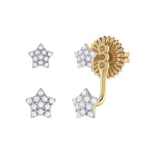 Luvmyjewelry Star Duo Sterling Silver Diamond Stud Earring In 14kt Gold Vermeil On Sterling
