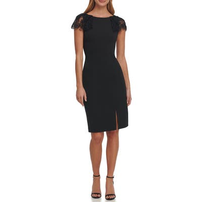 Eliza J Lace Applique Sleeve Cocktail Dress, Black