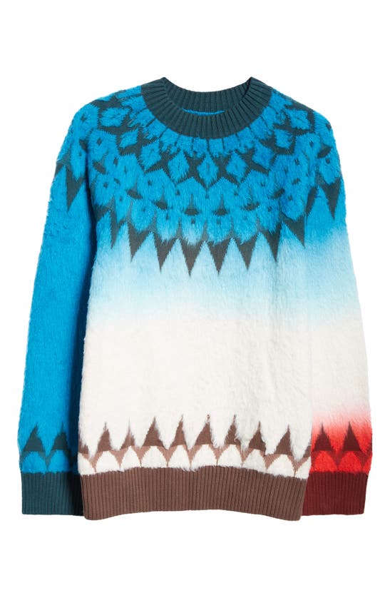 Shop Sacai Ombré Geometric Jacquard Crewneck Sweater In Blue