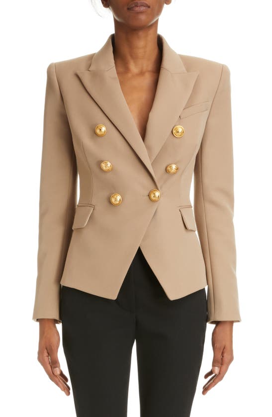 Balmain Wool Grain De Poudre Blazer In Sand