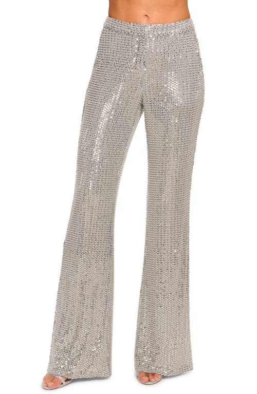 Shop Ramy Brook Olivian Sequin Wide Leg Pants In Dove Grey Beaded Mesh