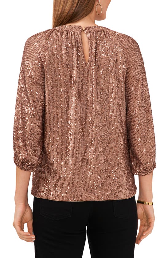 Vince Camuto Sequin Keyhole Neck Blouse In Fox Trot