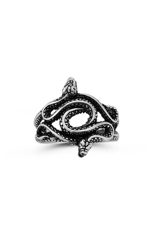 Yield Of Men Sterling Silver Antiqued Snake Ring In Silver