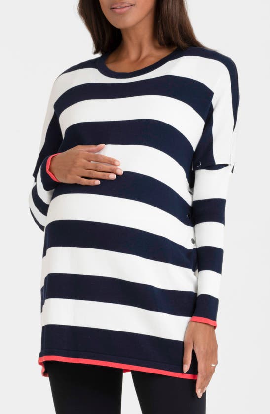 Shop Seraphine Boxy Stripe Maternity/nursing Sweater In Navy Stripe