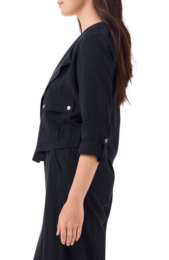 Shop Nic + Zoe Nic+zoe Rumba Linen Blend Moto Jacket In Black Onyx