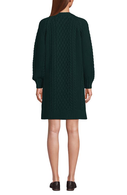 Shop Lands' End Cotton Blend Cable Crew Neck Sweater Dress In Deep Forest