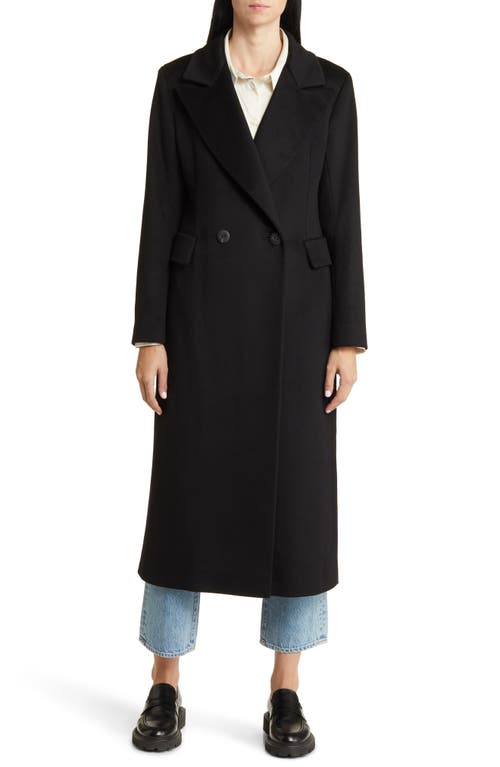 Leo Double Breasted Longline Cashmere Coat in Black