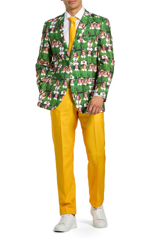 Shop Opposuits 'elf' Movie Print Two-piece Suit & Tie In Yellow