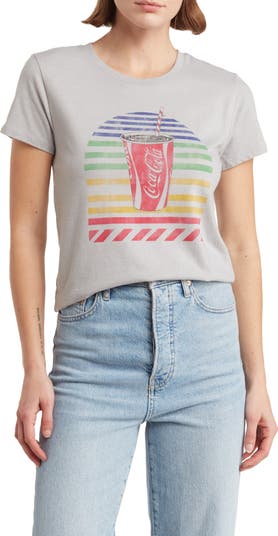 Lucky Brand Women Coca-Cola Graphic T-Shirt Light Heather Grey