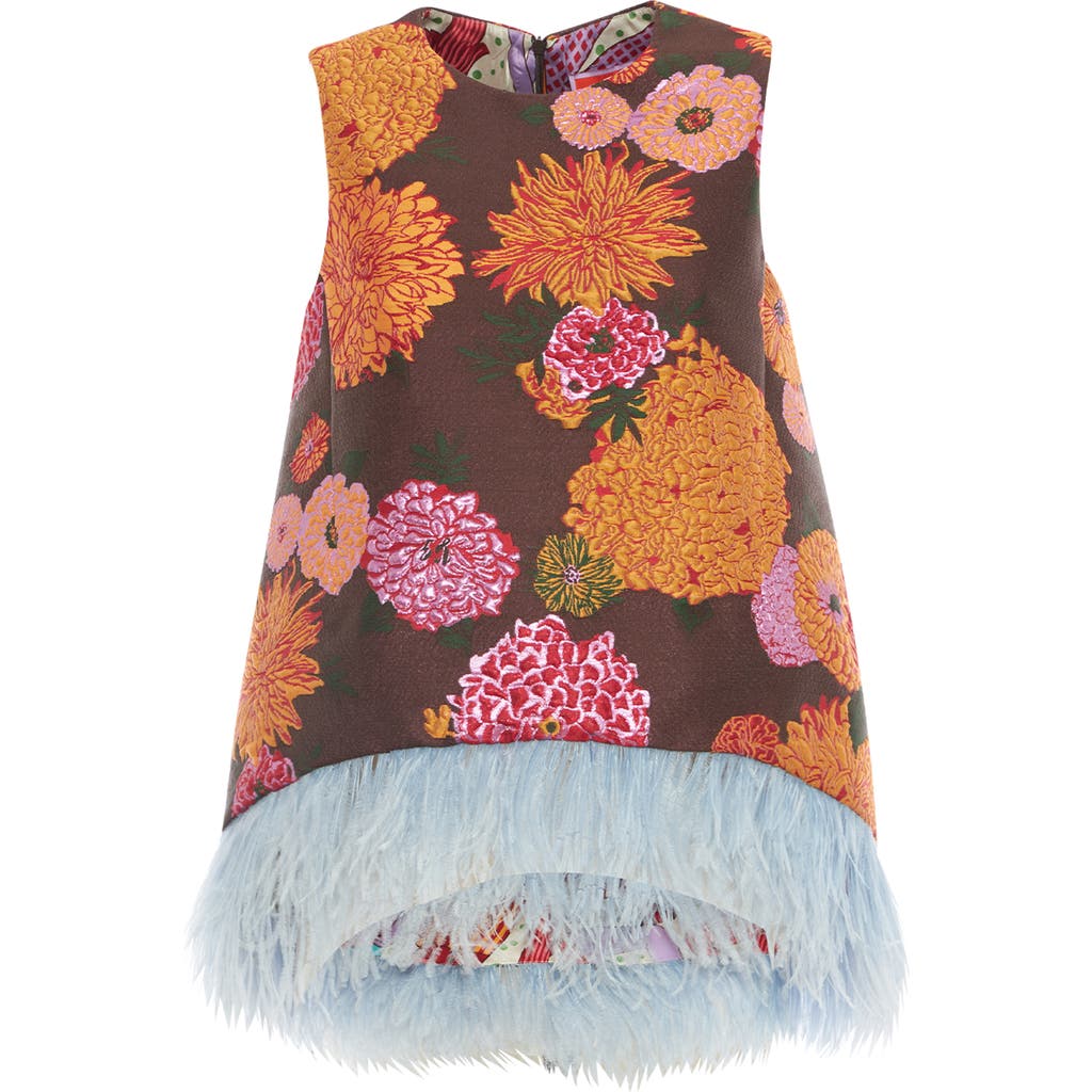La Doublej La Scala Top With Feathers In Jacquard Gyn Chocolate