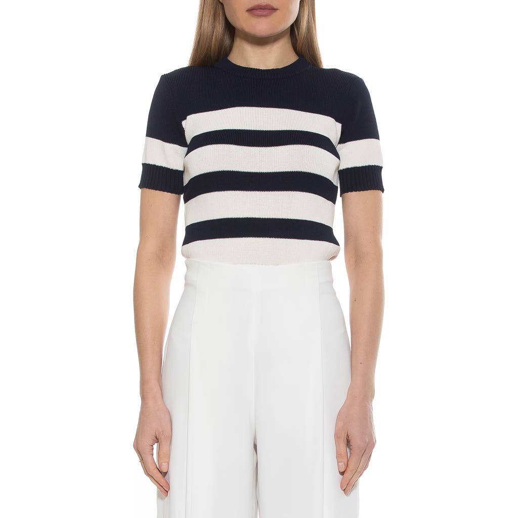 Alexia Admor Pat Stripe Short Sleeve Sweater Top In Black/ivory