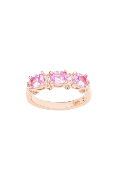 Suzy Levian Rose Sterling Silver Natural Pink Sapphire And Diamond Accent Half Band In Pink