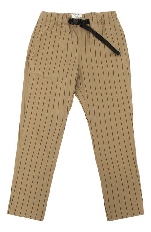 Stripe Belted Woven Cotton Pants in Green Bean