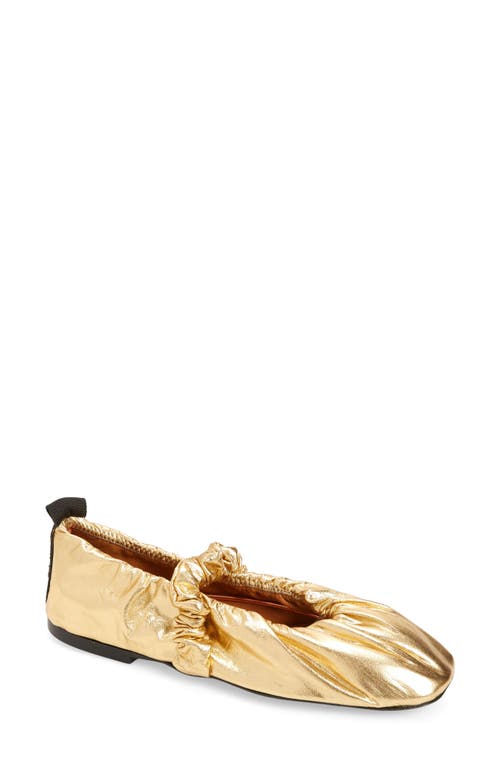 Ganni Soft Square Toe Ballerina Flat Gold at Nordstrom,