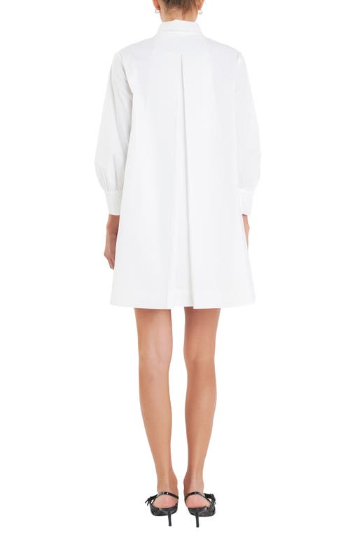 Shop English Factory Bow Long Sleeve Shirtdress In White