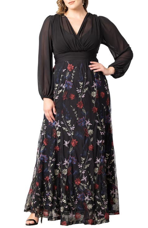 Isabella Embroidered Long Sleeve Gown (Plus Size)