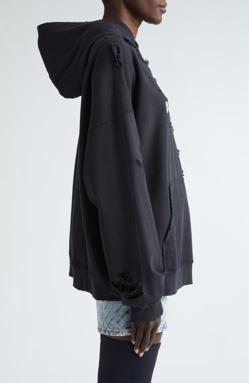 Shop Balenciaga Mirror Logo Oversized Ripped Hoodie In Faded Black/white