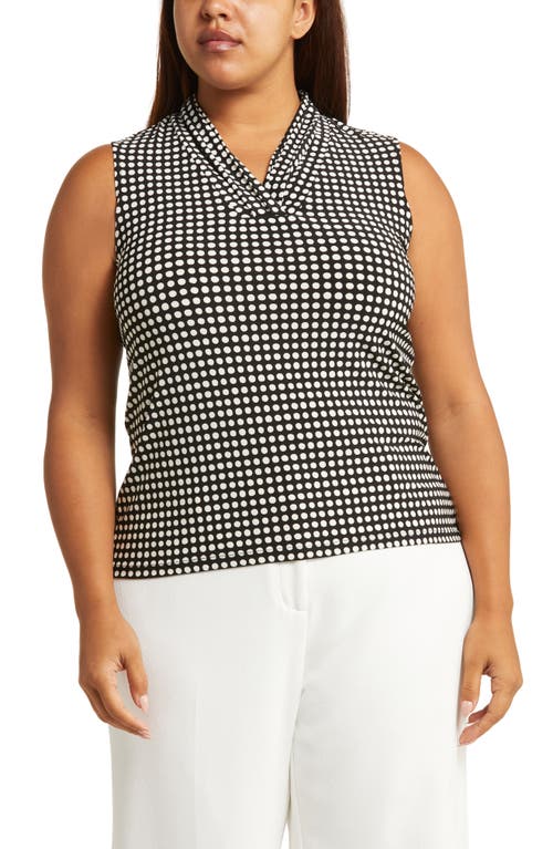 Anne Klein Polka Dot Pleat Front Shell In Anne Black/anne White