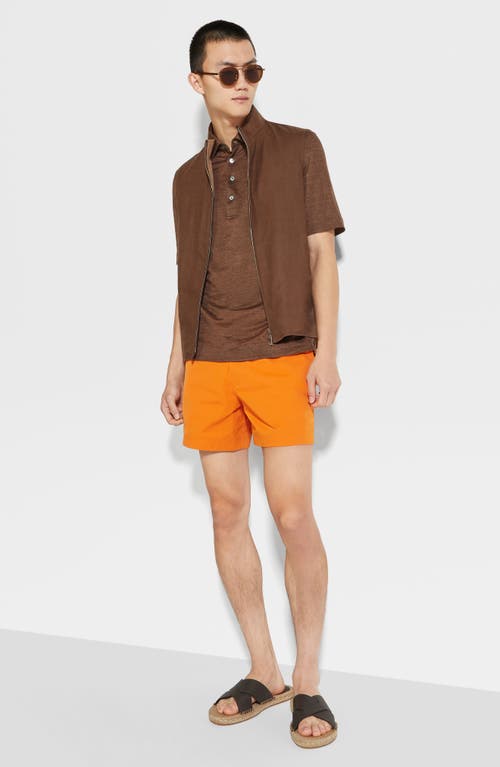 Shop Zegna Nylon Swim Trunks In Arancio Di Namibia