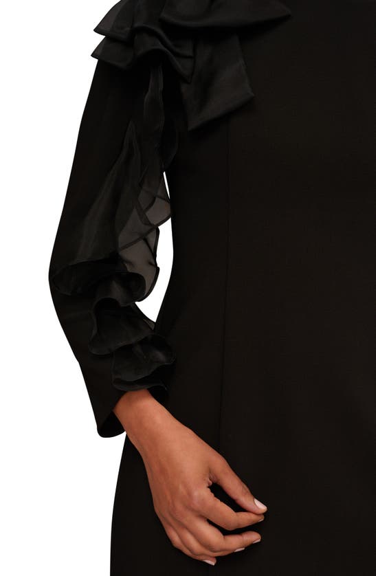 Shop Aidan Mattox By Adrianna Papell Ruffle Long Sleeve Crepe Sheath Cocktail Dress In Black