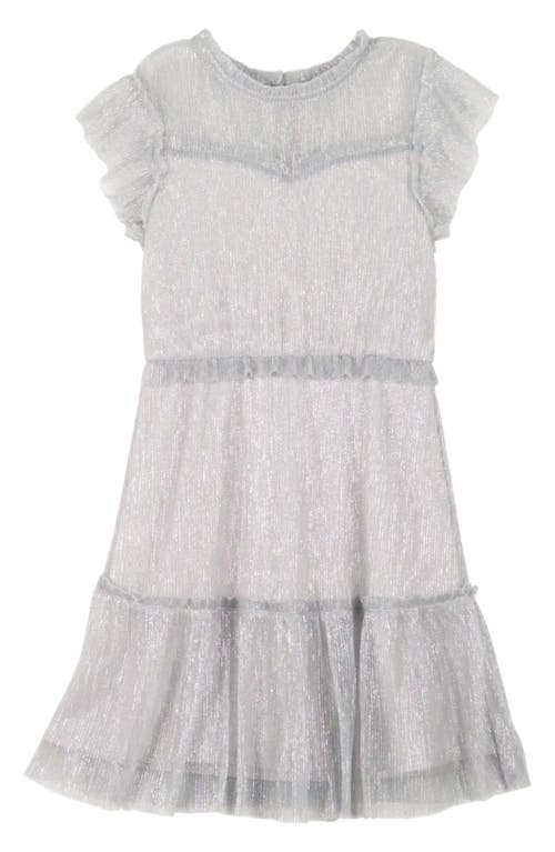 Shop Zunie Kids' Metallic Ruffle Plissé Tiered Party Dress In Silver