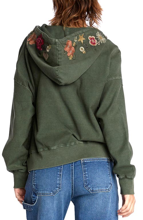 Billy T Camp Happy Floral Embroidered Zip Hoodie In Camp Green