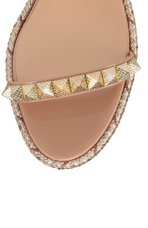 Christian Louboutin Pyraclou Glitter Espadrille Wedge Sandal In Blush/lin Blush