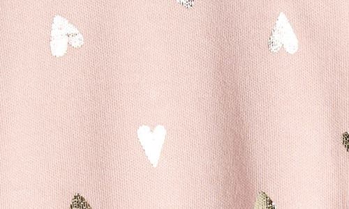 Shop Nordstrom Print Cotton Footie In Pink Lotus- Metallic Hearts