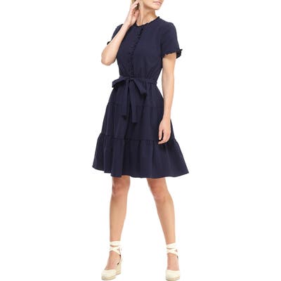 Gal Meets Glam Collection Maisie Microcheck Tiered Dress, Blue