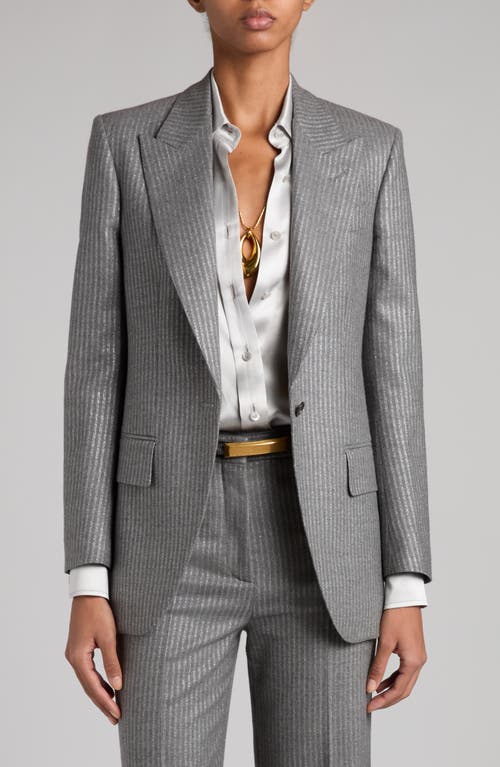 Shop Tom Ford Metallic Stripe Wool Flannel Blazer In Dark Moon Grey