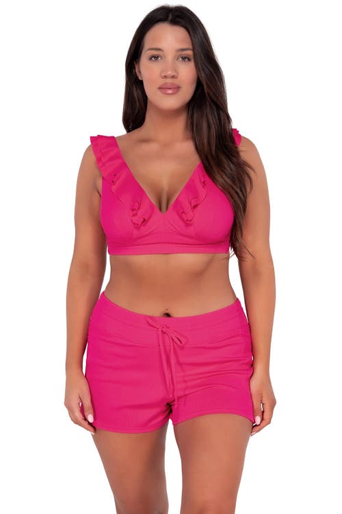 Sunsets Printed Kauai Underwire Bralette Bikini Top In Begonia Sandbar Rib
