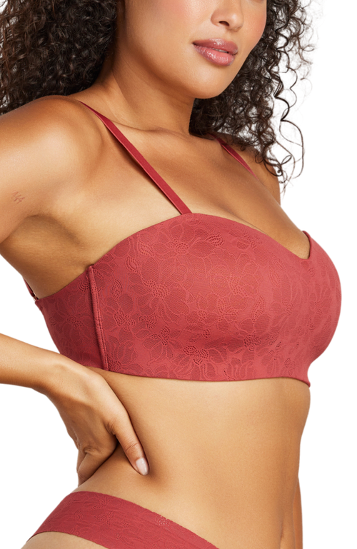 Shop Siella Soft Lace Balconette Foam Bra In Rosewood