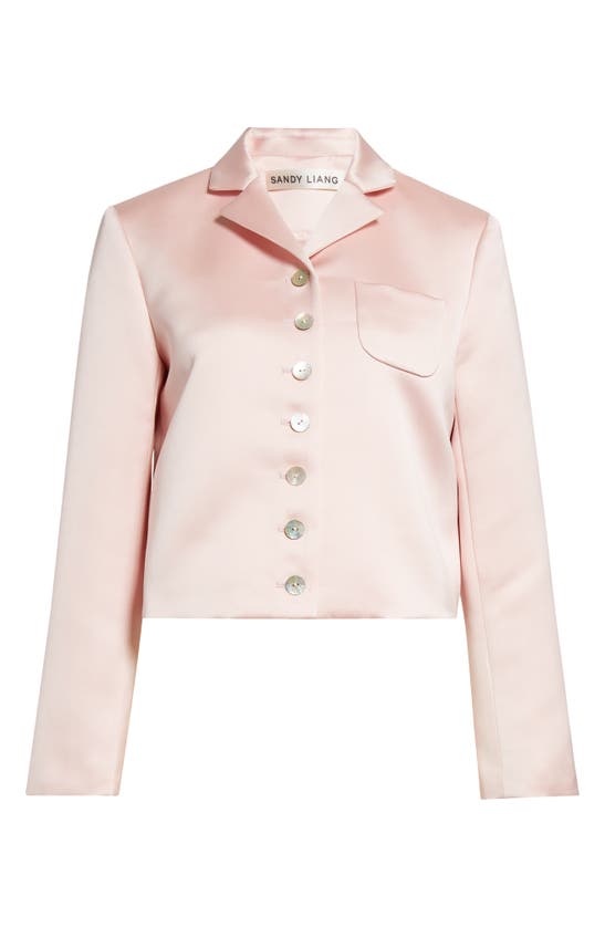 Shop Sandy Liang Charm Satin Crop Jacket In Pink