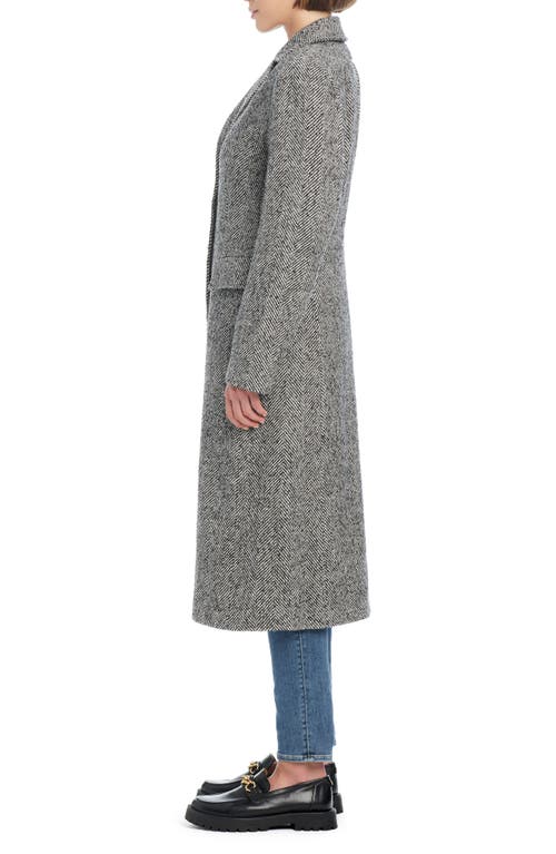 Sanctuary Long Herringbone Coat In Grey White Herringbone