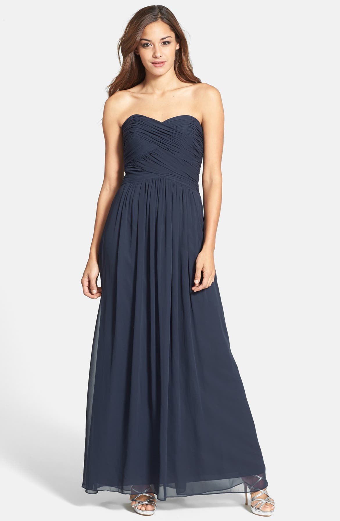 Dessy Collection Strapless Ruched Chiffon Gown | Nordstrom