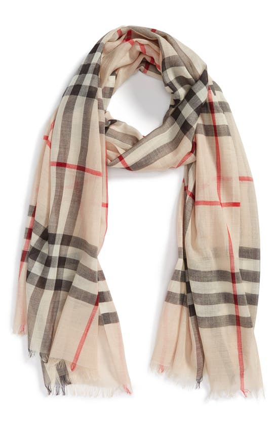 Burberry Giant Check Print Wool & Silk Scarf In Stone